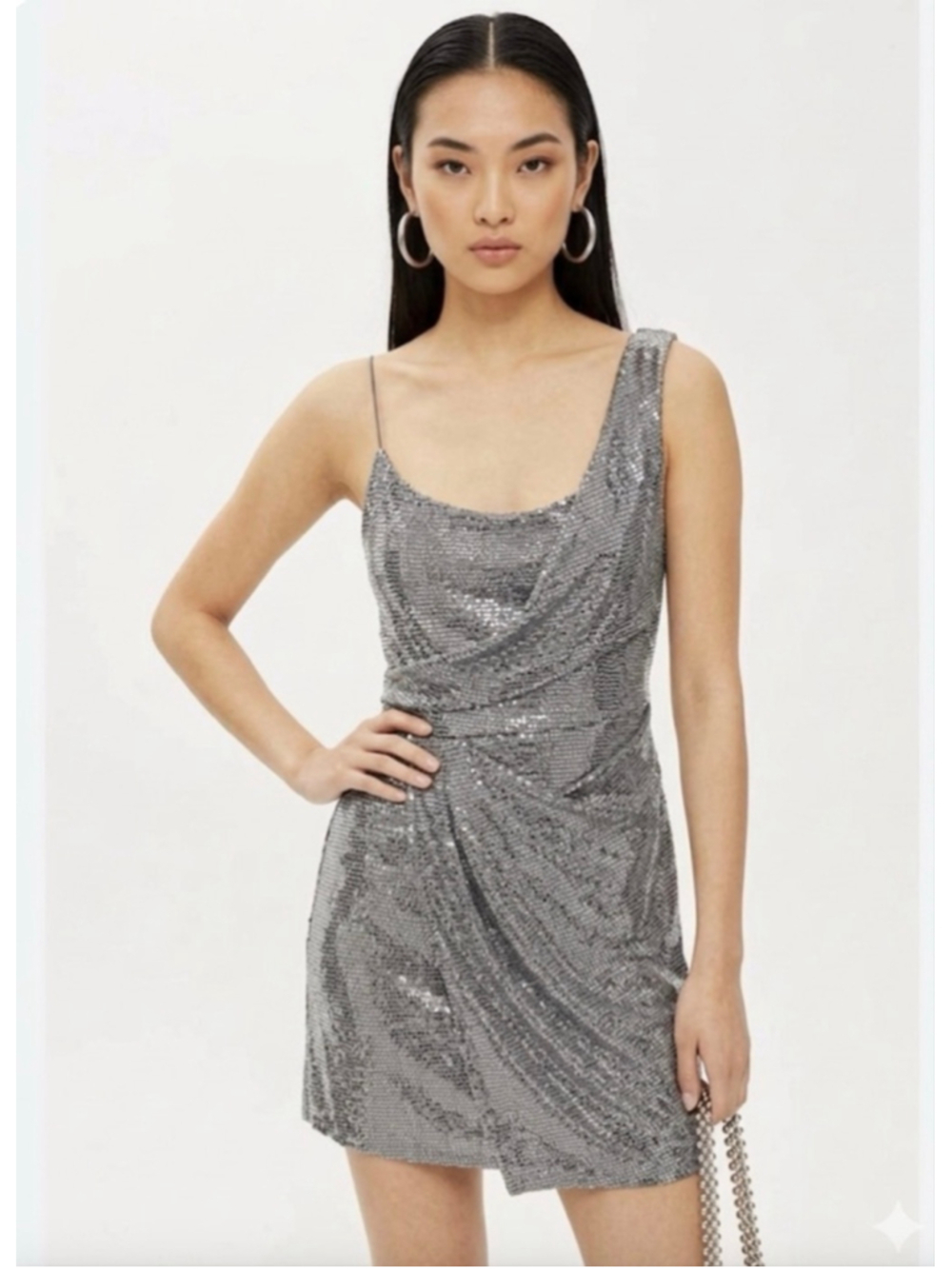 Express Silver Sequin Asymmetrical Mini Dress M